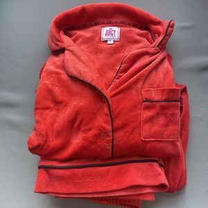 Juicy Couture Red Velour Pajamas 2 Piece Set Size Small Embossed Lounge Piping